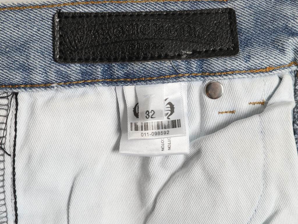Chrome Hearts Leather Cross Patch Embroidered Washed Jeans