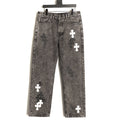 Chrome Hearts Contrast Cross Patch Embroidered Dark-Wash Jeans
