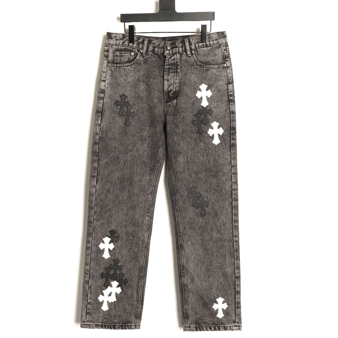 Chrome Hearts Contrast Cross Patch Embroidered Dark-Wash Jeans