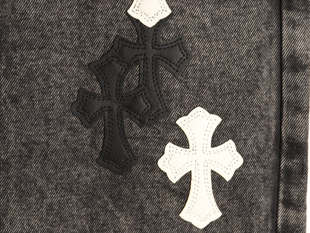 Chrome Hearts Contrast Cross Patch Embroidered Dark-Wash Jeans