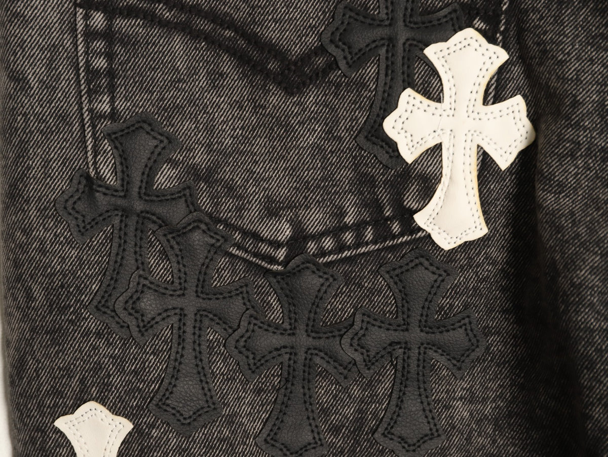 Chrome Hearts Contrast Cross Patch Embroidered Dark-Wash Jeans