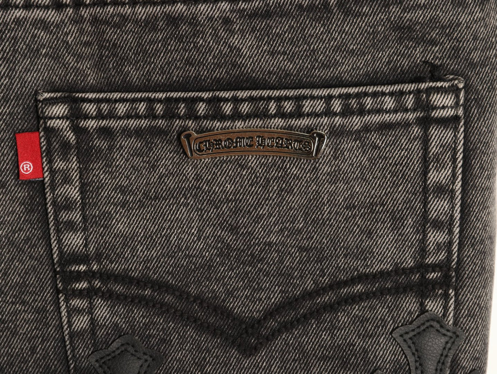Chrome Hearts Contrast Cross Patch Embroidered Dark-Wash Jeans