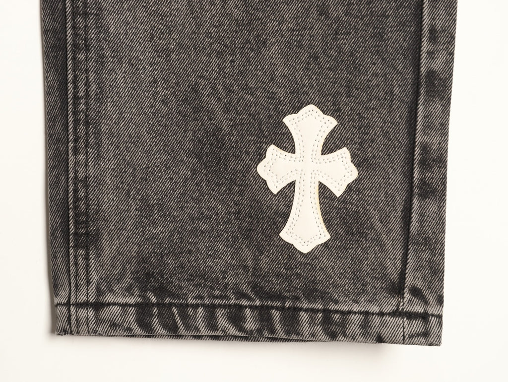 Chrome Hearts Contrast Cross Patch Embroidered Dark-Wash Jeans