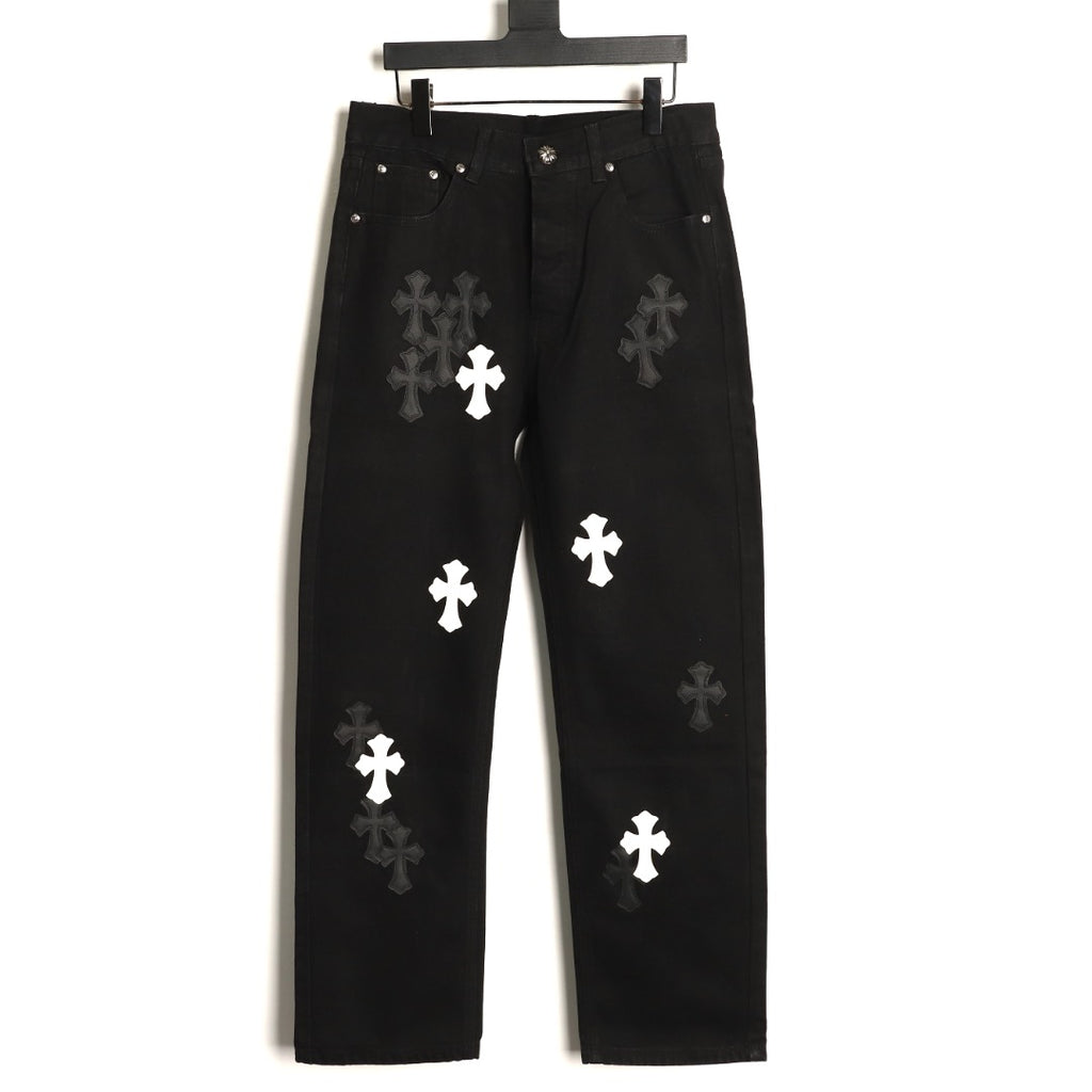 Chrome Hearts Tonal Cross Patch Embroidered Black Jeans