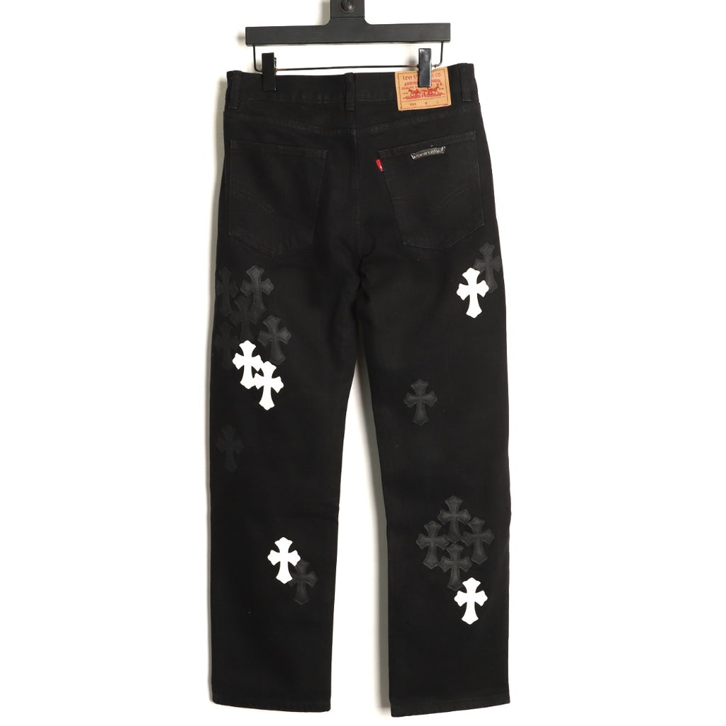 Chrome Hearts Tonal Cross Patch Embroidered Black Jeans