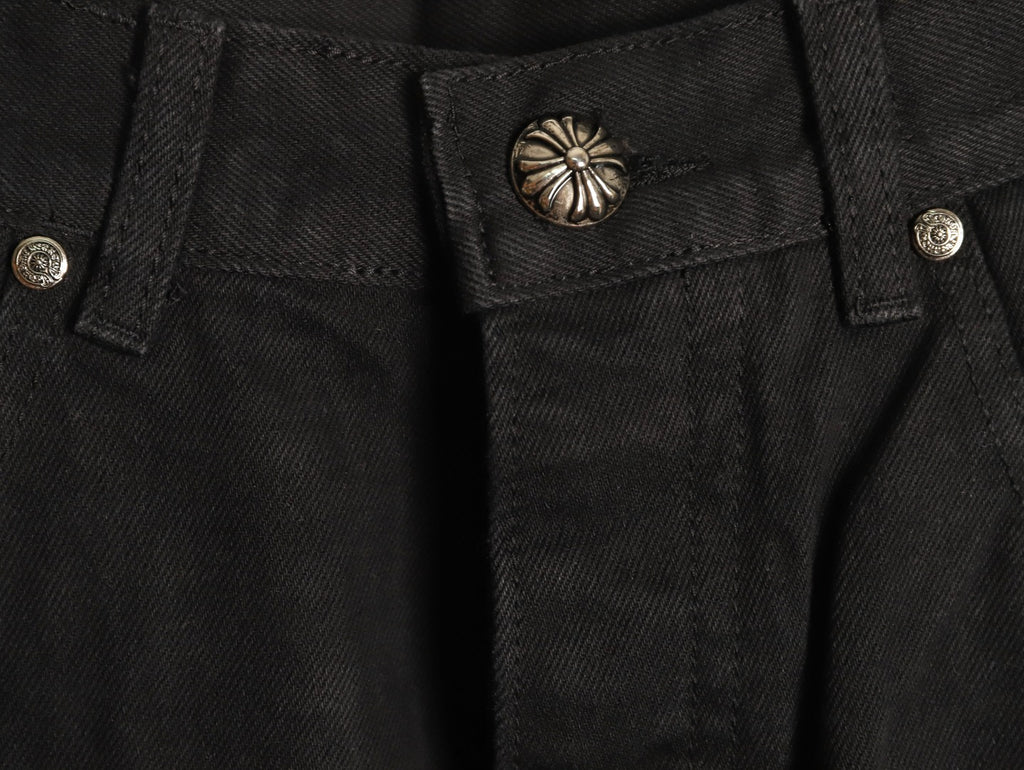 Chrome Hearts Tonal Cross Patch Embroidered Black Jeans