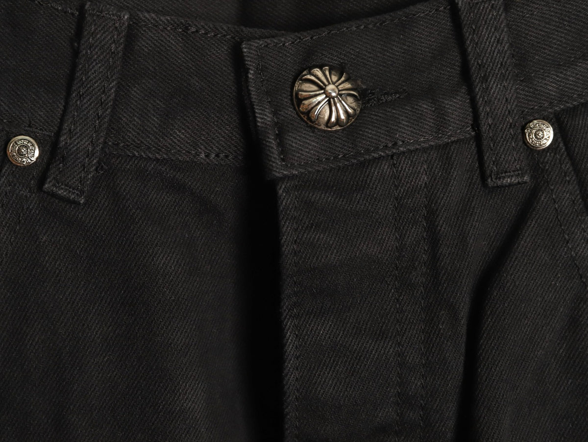 Chrome Hearts Tonal Cross Patch Embroidered Black Jeans