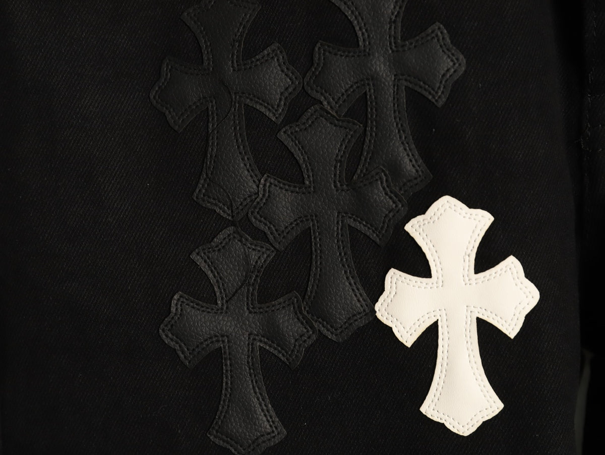 Chrome Hearts Tonal Cross Patch Embroidered Black Jeans