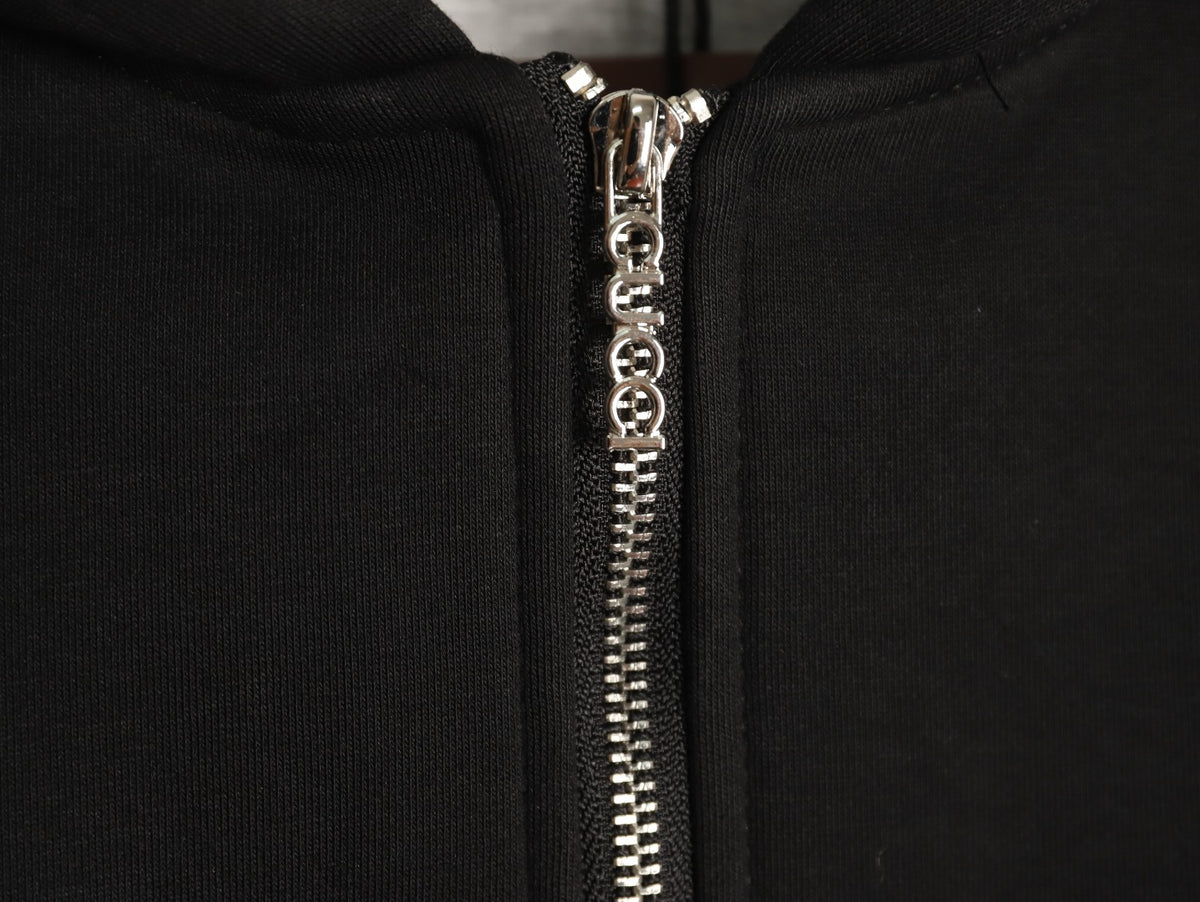 Gucci Small Logo Oversized Black Zip-Up Hoodie