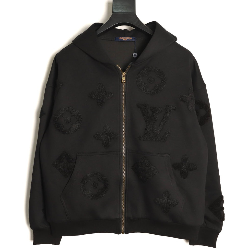 Louis Vuitton LV Tonal Terry Monogram Black Zip-Up Hoodie