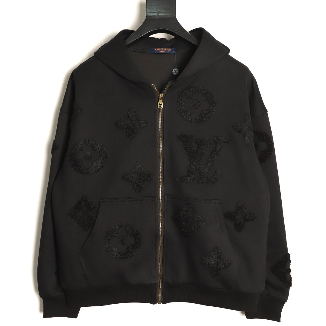 Louis Vuitton LV Tonal Terry Monogram Black Zip-Up Hoodie
