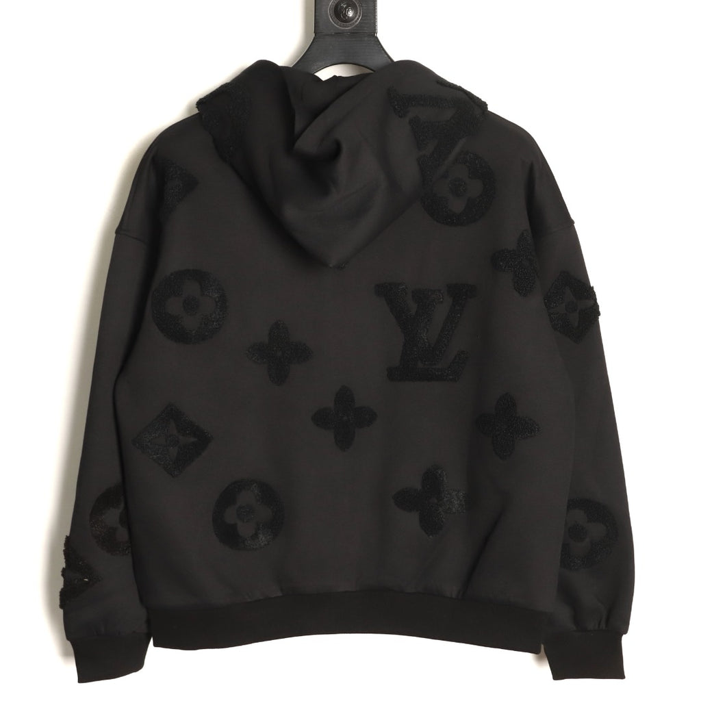 Louis Vuitton LV Tonal Terry Monogram Black Zip-Up Hoodie