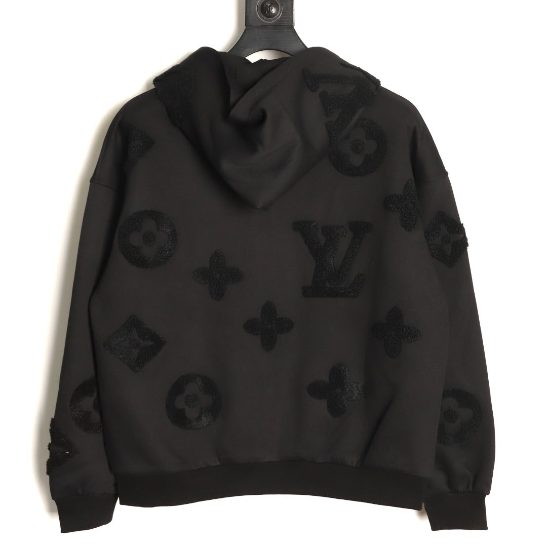 Louis Vuitton LV Tonal Terry Monogram Black Zip-Up Hoodie