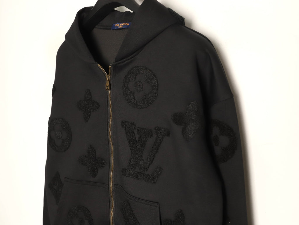 Louis Vuitton LV Tonal Terry Monogram Black Zip-Up Hoodie