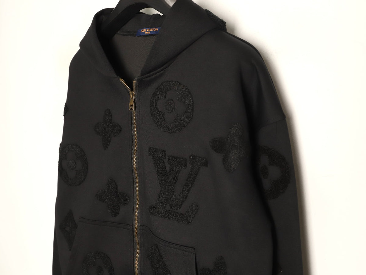 Louis Vuitton LV Tonal Terry Monogram Black Zip-Up Hoodie