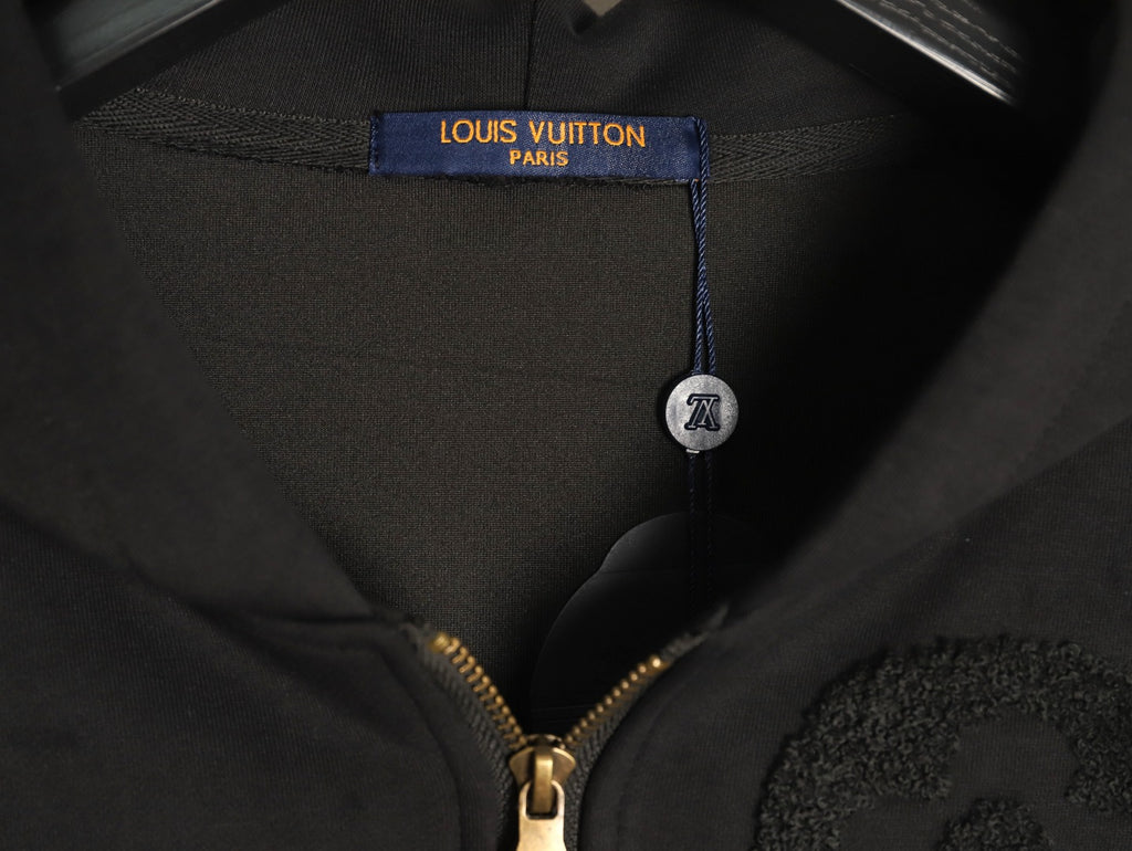 Louis Vuitton LV Tonal Terry Monogram Black Zip-Up Hoodie