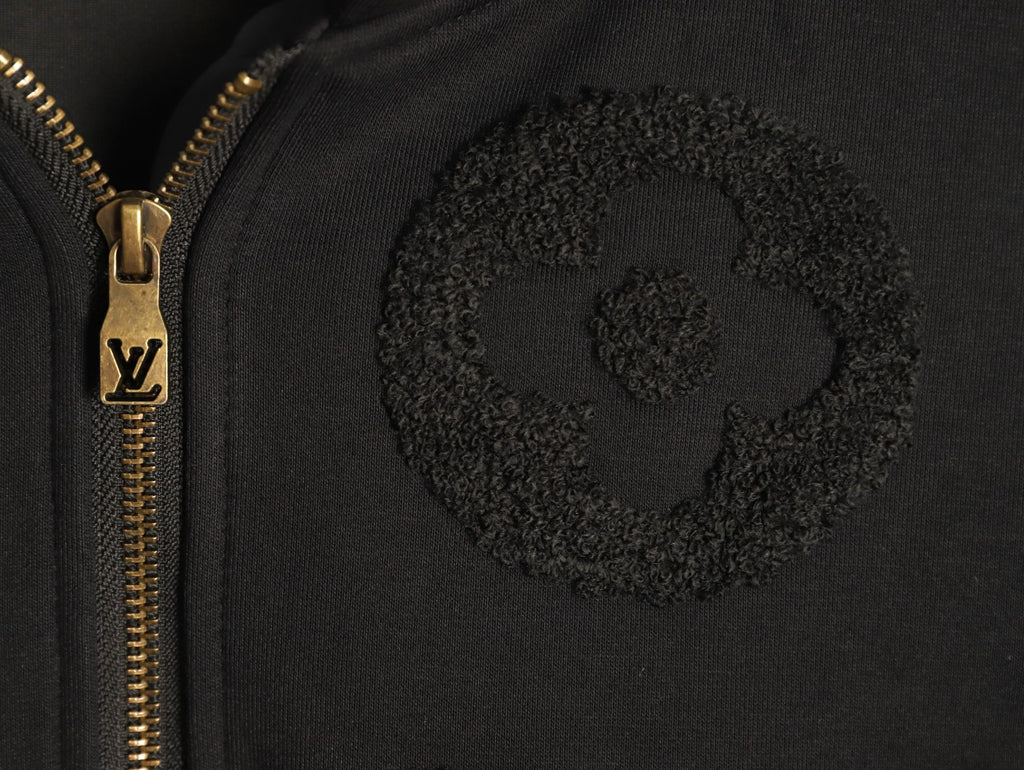 Louis Vuitton LV Tonal Terry Monogram Black Zip-Up Hoodie