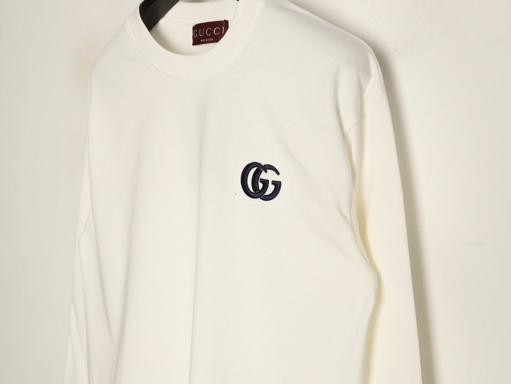 Gucci Interlocking G Embroidered Ivory Long-Sleeve Shirt