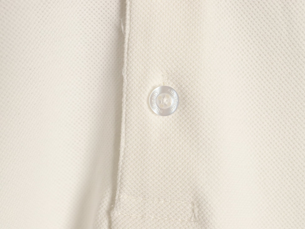 Burberry 26SS Check-Collar Ivory Long-Sleeve Polo Shirt