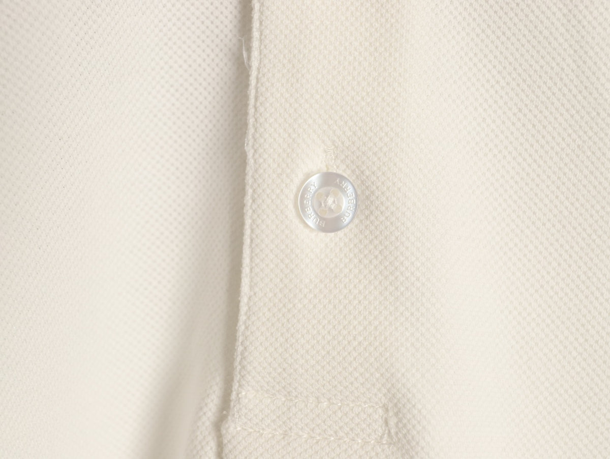 Burberry 26SS Check-Collar Ivory Long-Sleeve Polo Shirt