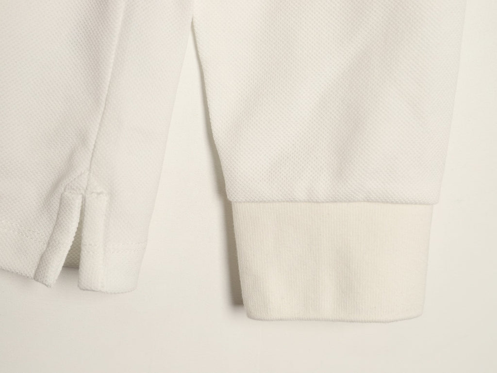 Burberry 26SS Check-Collar Ivory Long-Sleeve Polo Shirt