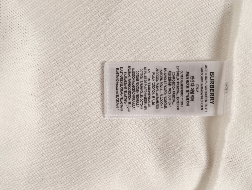 Burberry 26SS Check-Collar Ivory Long-Sleeve Polo Shirt