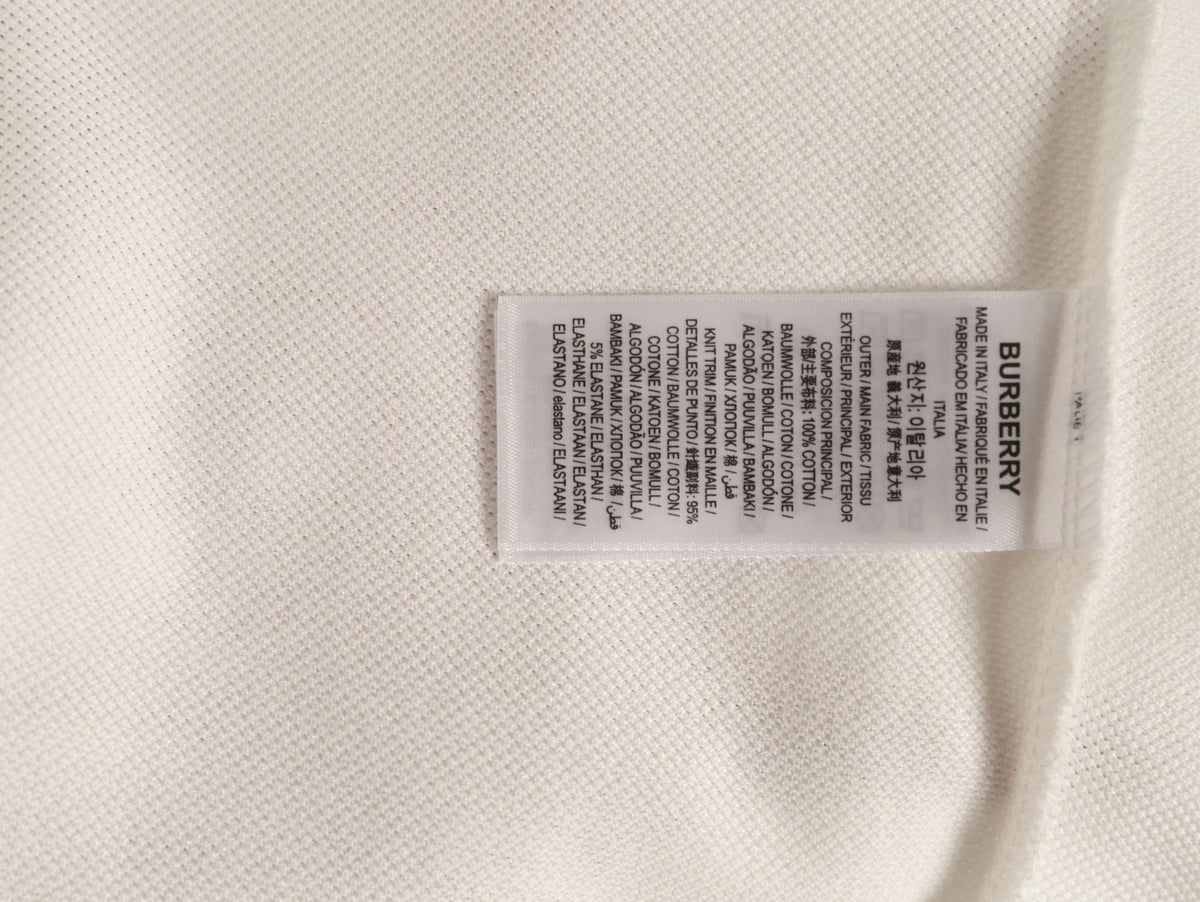 Burberry 26SS Check-Collar Ivory Long-Sleeve Polo Shirt