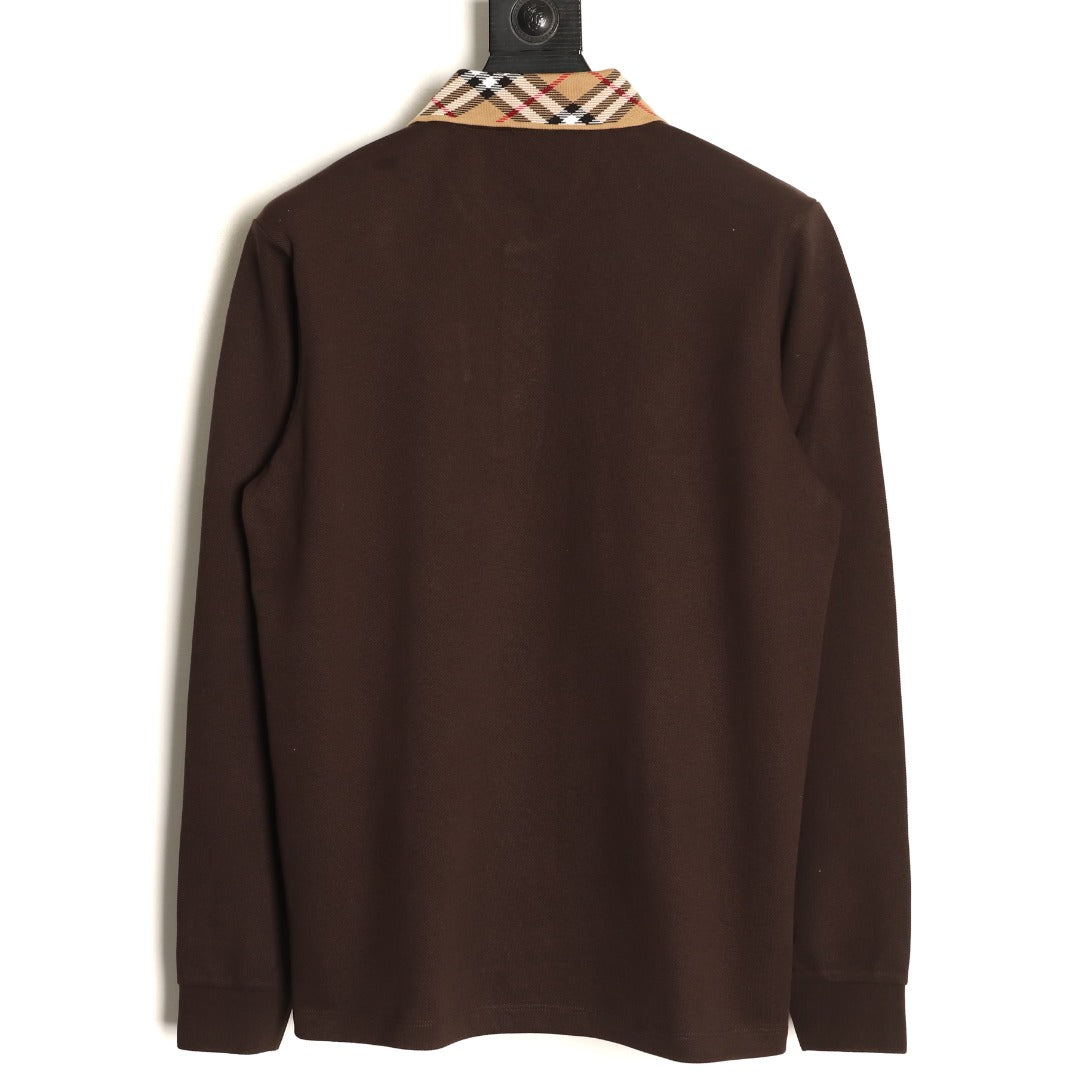 Burberry 26SS Check-Collar Dark Brown Long-Sleeve Polo Shirt