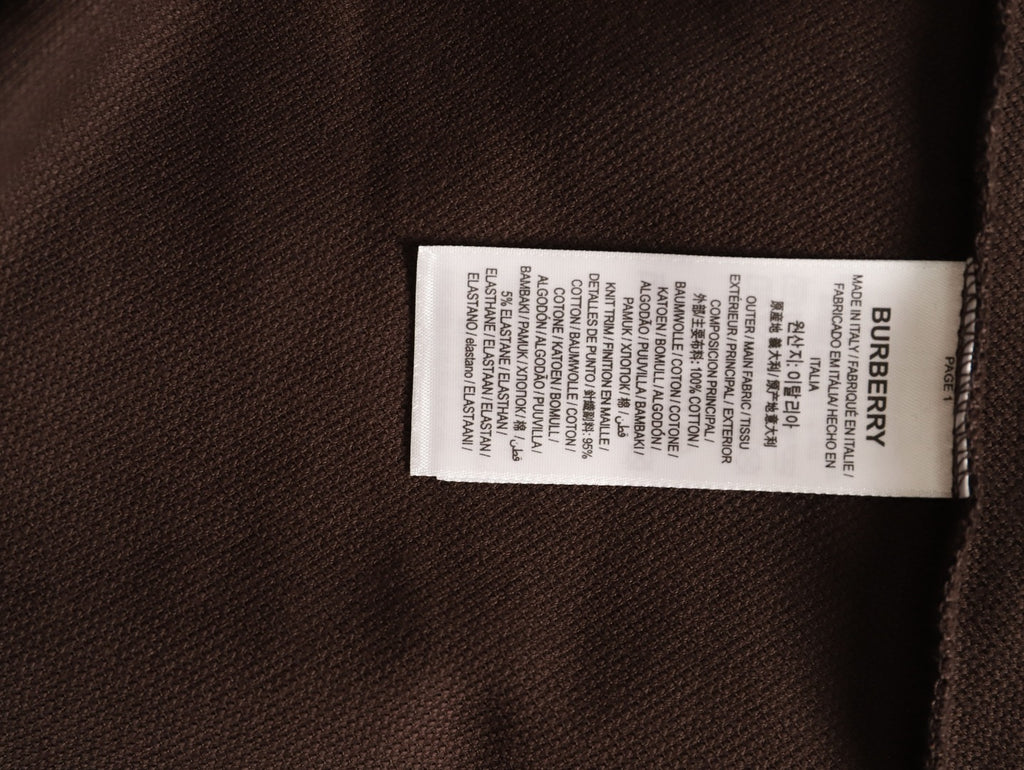 Burberry 26SS Check-Collar Dark Brown Long-Sleeve Polo Shirt