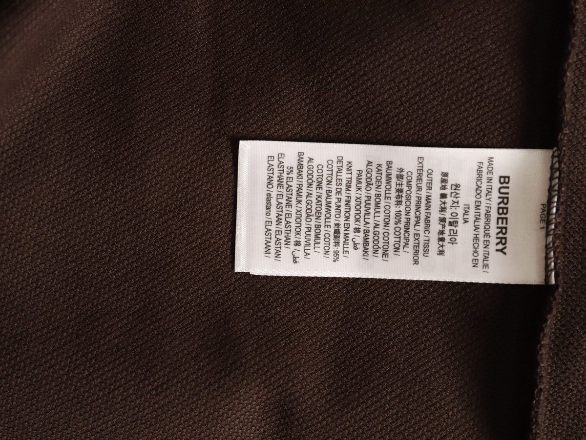 Burberry 26SS Check-Collar Dark Brown Long-Sleeve Polo Shirt