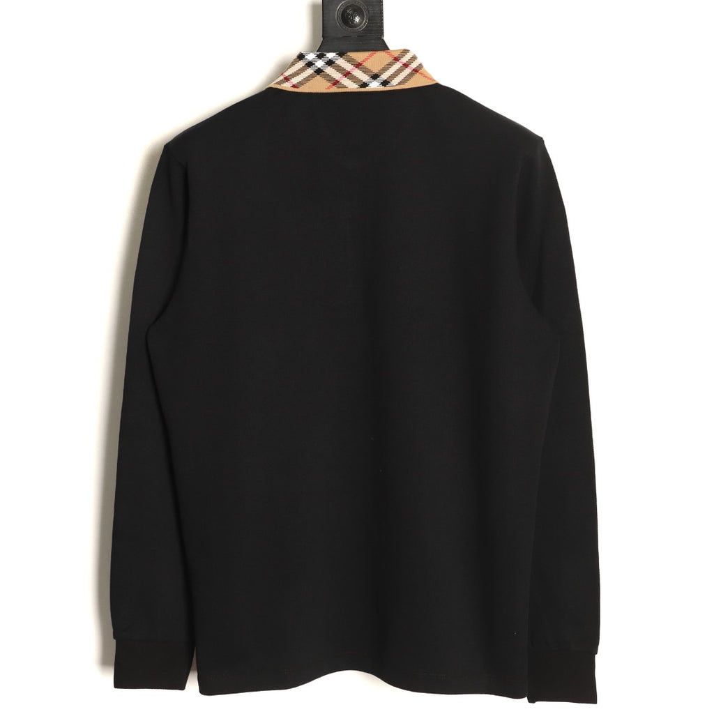 Burberry 26SS Check-Collar Black Long-Sleeve Polo Shirt