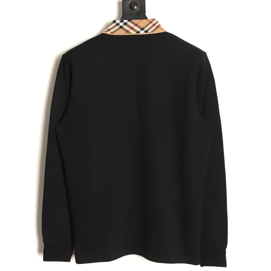 Burberry 26SS Check-Collar Black Long-Sleeve Polo Shirt