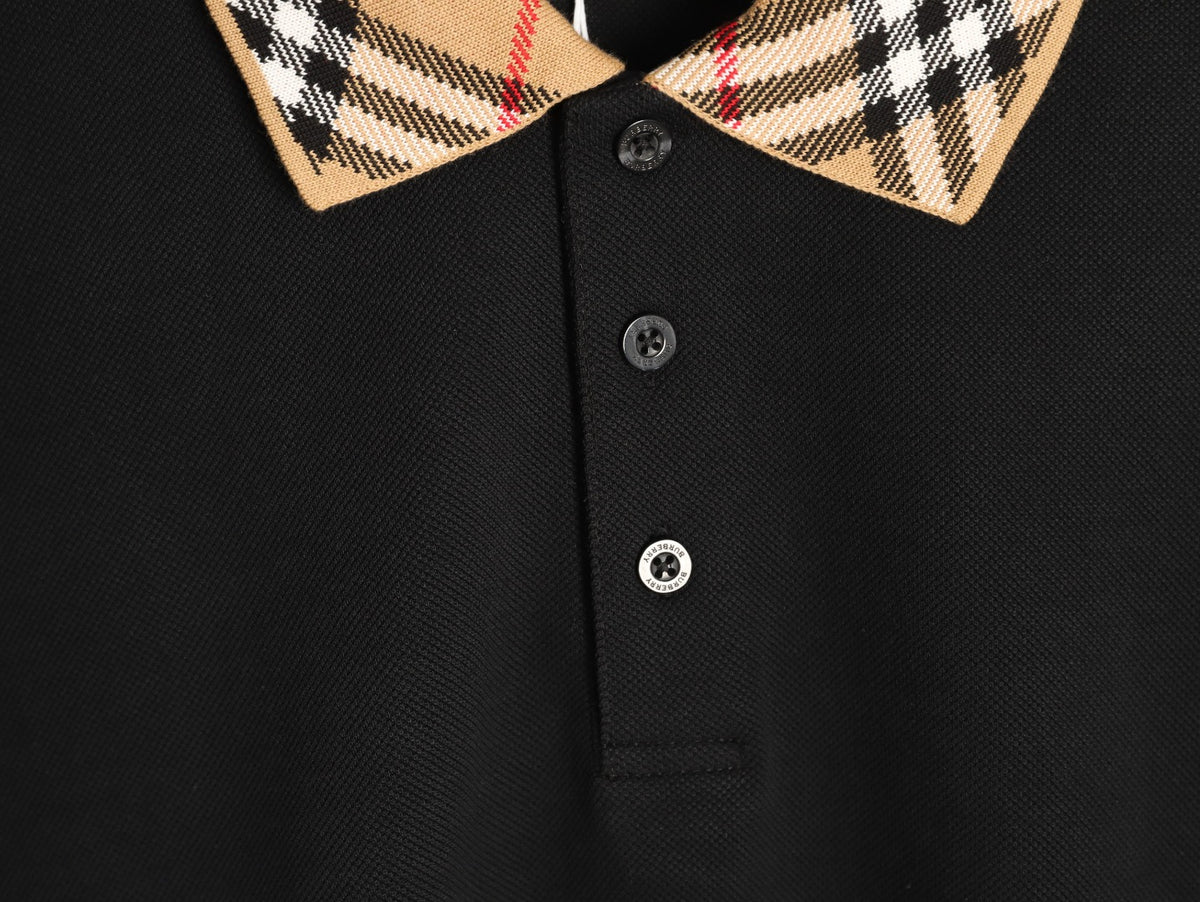 Burberry 26SS Check-Collar Black Long-Sleeve Polo Shirt