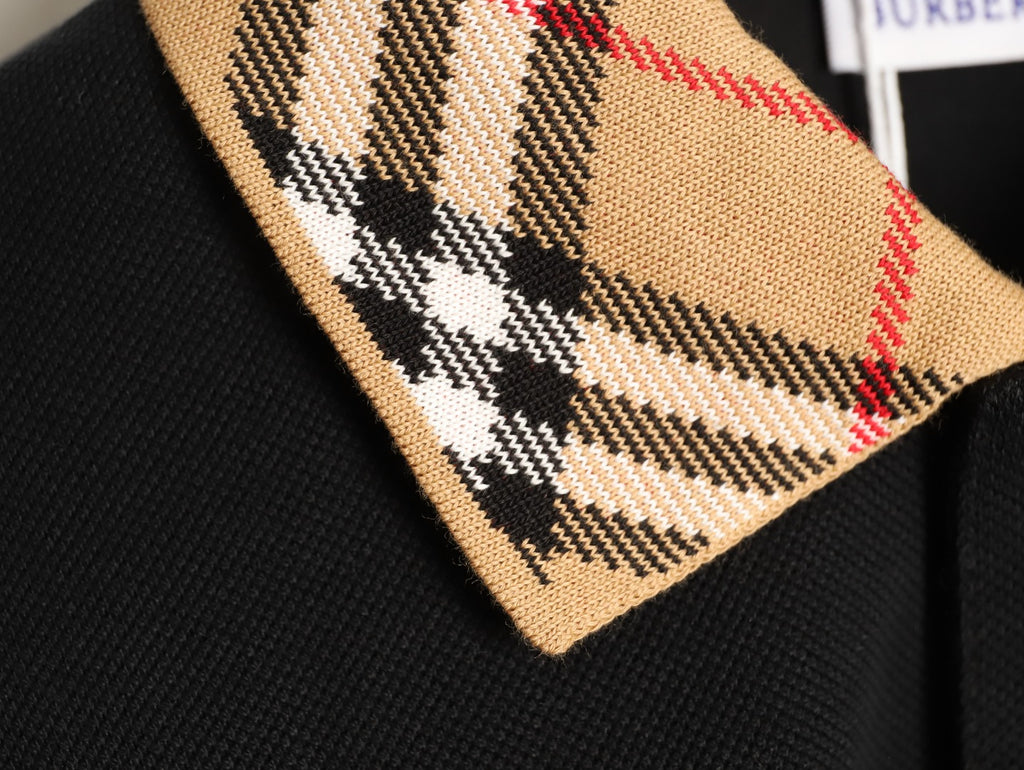 Burberry 26SS Check-Collar Black Long-Sleeve Polo Shirt
