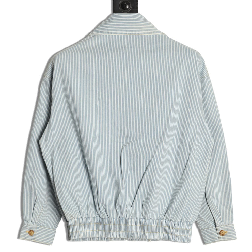 Miu Miu MM Pinstripe Zip-Up Denim Jacket