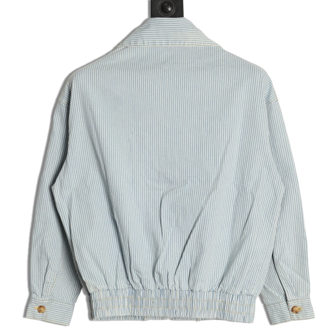Miu Miu MM Pinstripe Zip-Up Denim Jacket