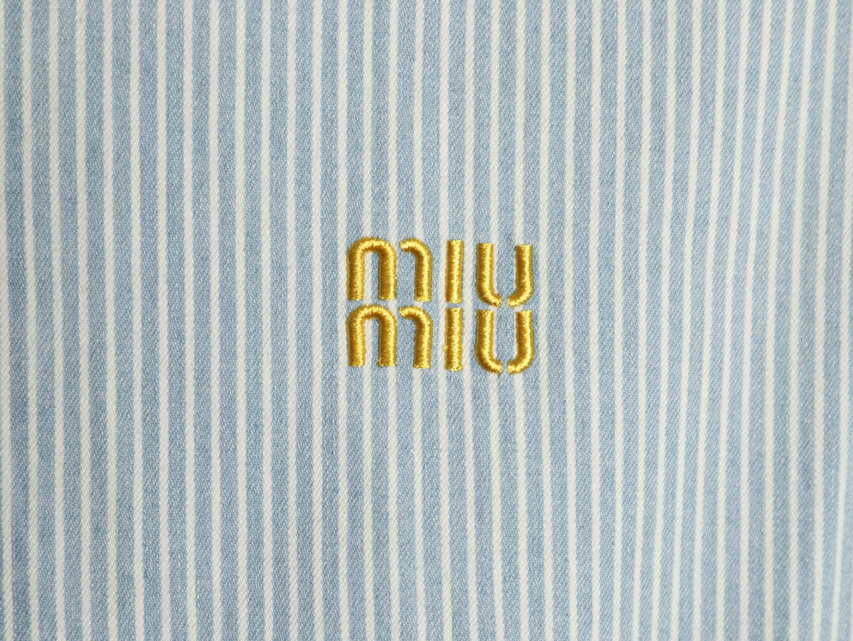 Miu Miu MM Pinstripe Zip-Up Denim Jacket