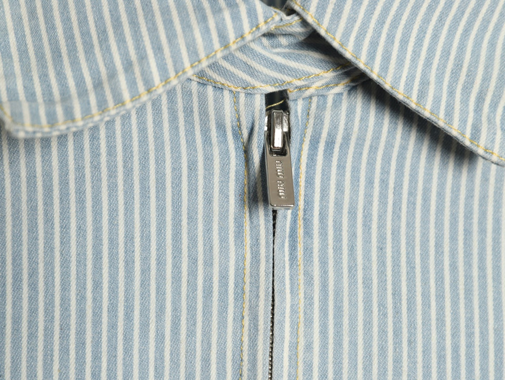 Miu Miu MM Pinstripe Zip-Up Denim Jacket