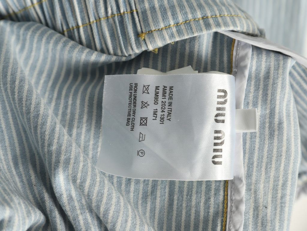 Miu Miu MM Pinstripe Zip-Up Denim Jacket
