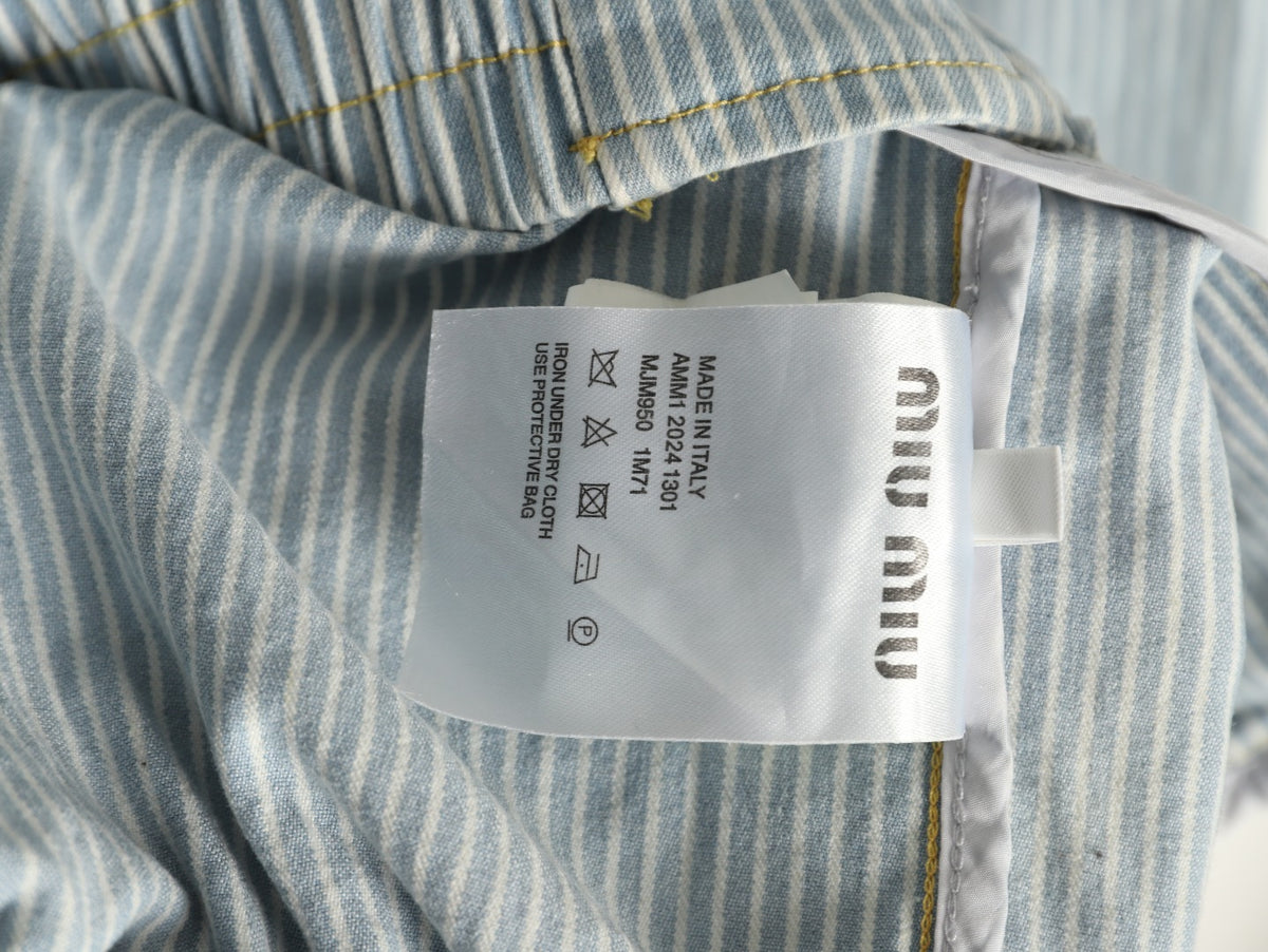 Miu Miu MM Pinstripe Zip-Up Denim Jacket