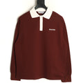 Miu Miu Logo Contrast-Collar Burgundy Long-Sleeve Polo Shirt