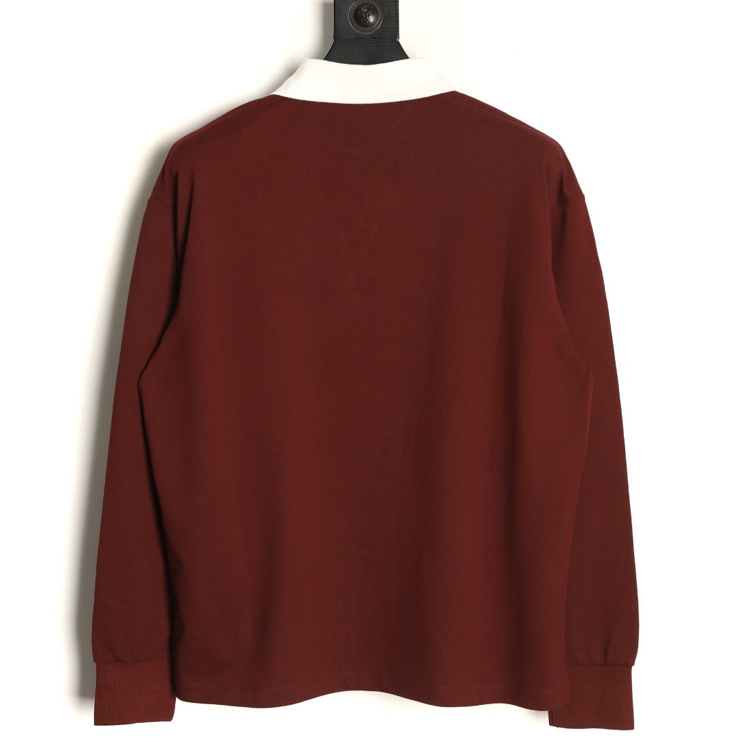 Miu Miu Logo Contrast-Collar Burgundy Long-Sleeve Polo Shirt