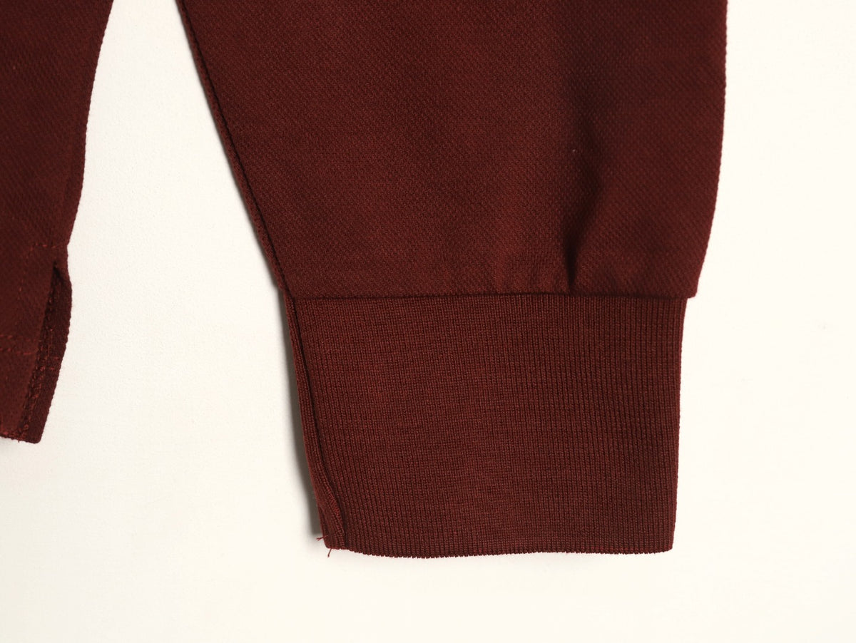 Miu Miu Logo Contrast-Collar Burgundy Long-Sleeve Polo Shirt