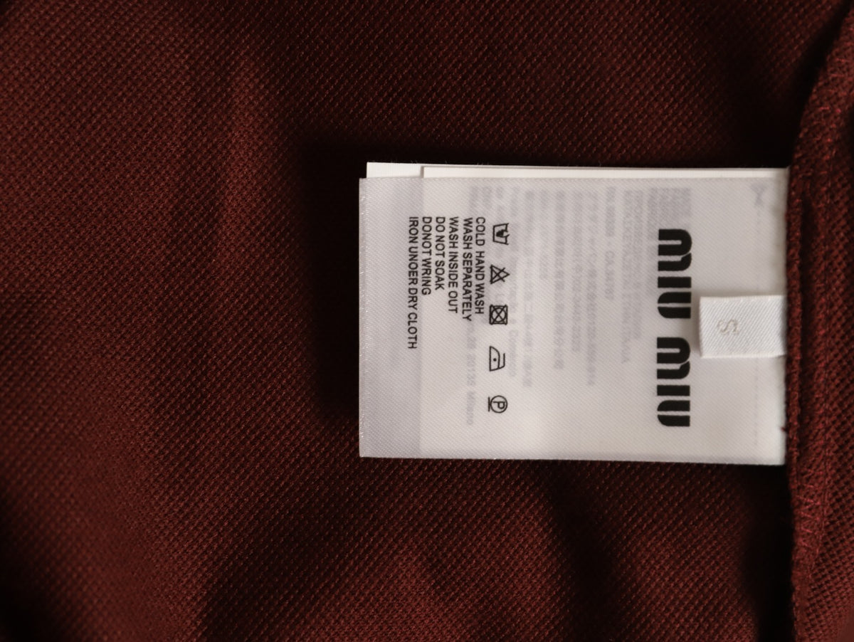 Miu Miu Logo Contrast-Collar Burgundy Long-Sleeve Polo Shirt