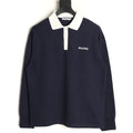Miu Miu Logo Contrast-Collar Navy Long-Sleeve Polo Shirt