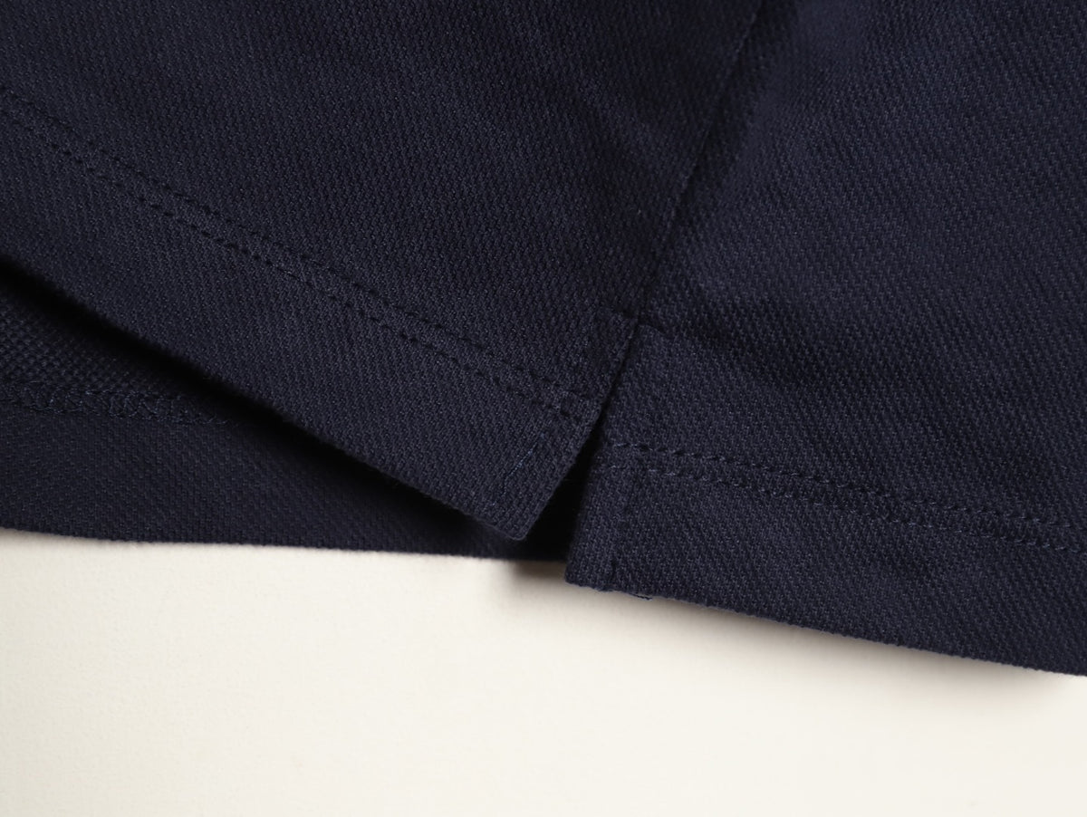 Miu Miu Logo Contrast-Collar Navy Long-Sleeve Polo Shirt