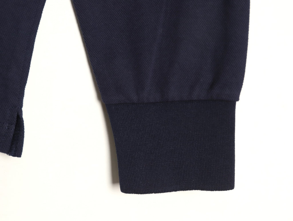 Miu Miu Logo Contrast-Collar Navy Long-Sleeve Polo Shirt