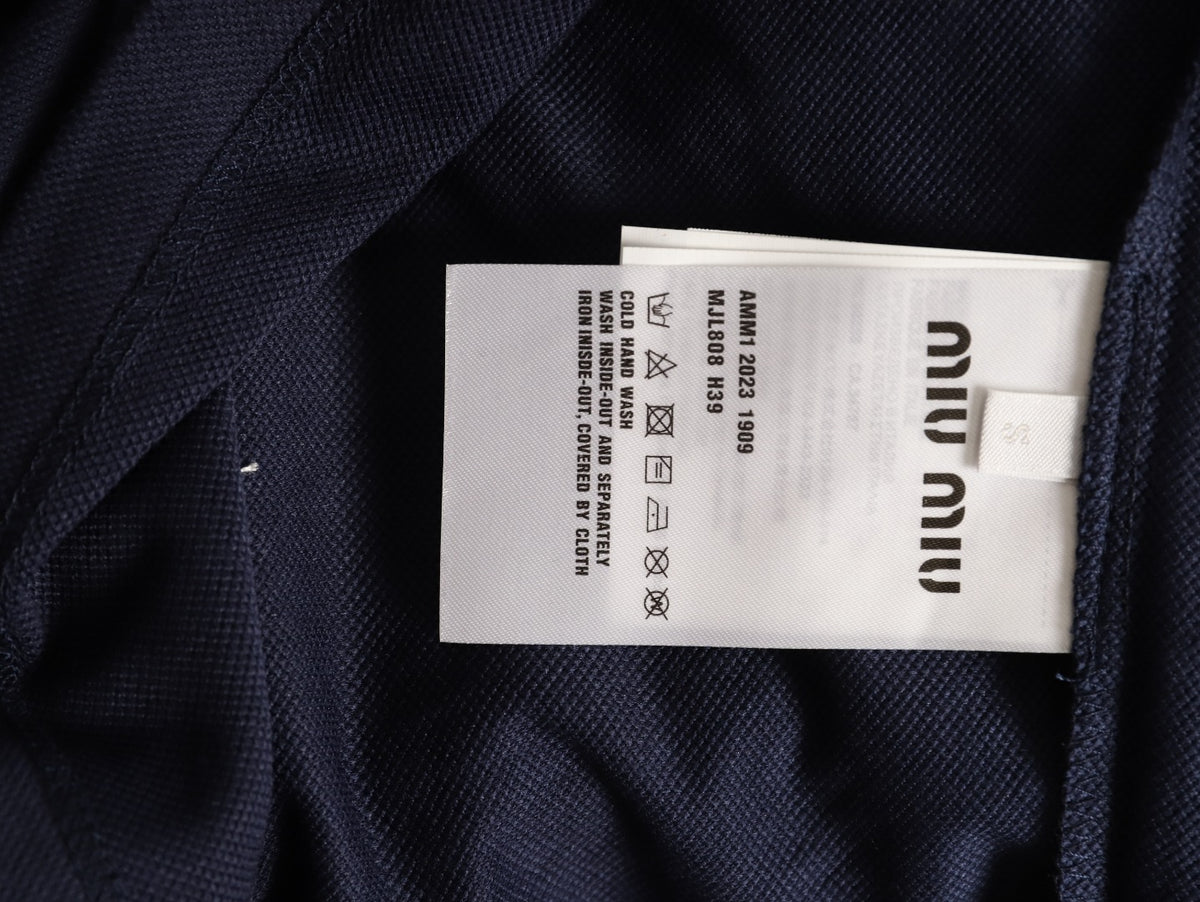 Miu Miu Logo Contrast-Collar Navy Long-Sleeve Polo Shirt