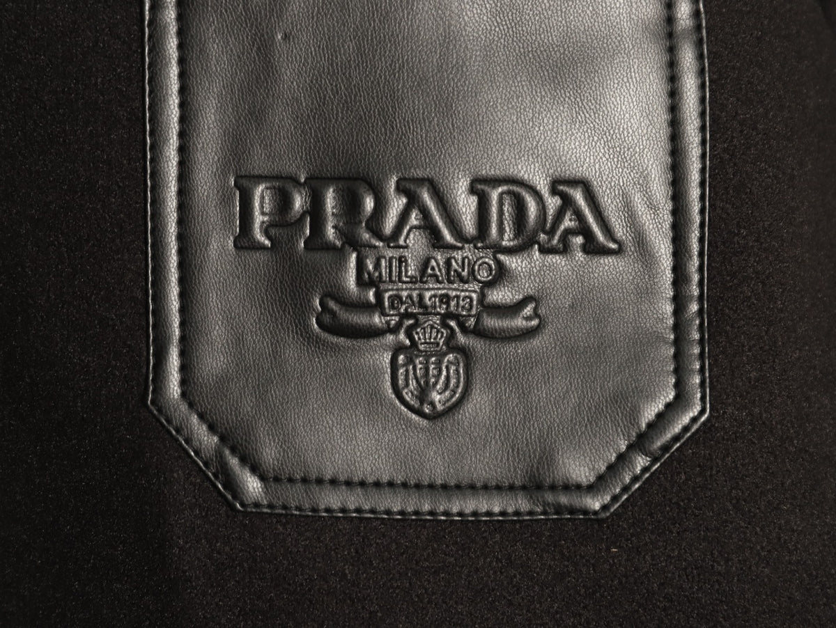 Prada Logo-Patch Pocket Black Varsity Jacket
