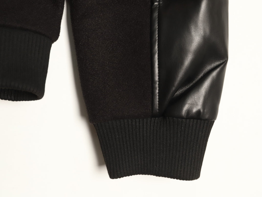 Prada Logo-Patch Pocket Black Varsity Jacket
